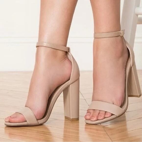 Steve Madden Carrson Ankle Strap Suede Block High Heel Pumps Sandals Blush 7.5 - Picture 1 of 9
